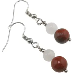 Cercei cu agatatoare Cuart roz si Jasp rosu sfere, 6-8mm