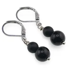 Cercei cu agatatoare Onix negru mat si Obsidian negru sfere, 6-8mm