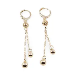 Cercei din cupru placat cu aur galben 18k, model cu doua lanturi si sfere