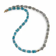 Colier Apatit si Labradorit patratele 5mm, Labradorit sfere 4mm si Hematit auriu