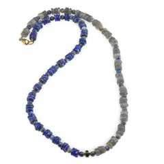 Colier Lapis lazuli si Labradorit rondele 6mm, Lapis lazuli sfere 4mm si Hematit auriu
