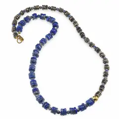 Colier Lapis lazuli si Pirita rondele 6-7mm, Lapis lazuli sfere 3mm si Hematit auriu