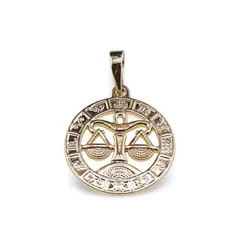 Pandantiv din cupru placat cu aur galben 18k, model rotund cu zodia Balanta