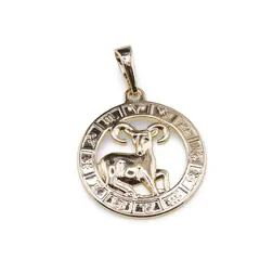 Pandantiv din cupru placat cu aur galben 18k, model rotund cu zodia Berbec