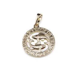 Pandantiv din cupru placat cu aur galben 18k, model rotund cu zodia Pesti