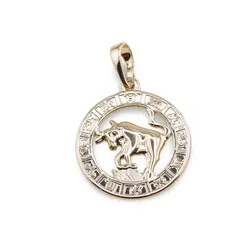 Pandantiv din cupru placat cu aur galben 18k, model rotund cu zodia Taur