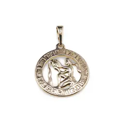 Pandantiv din cupru placat cu aur galben 18k, model rotund cu zodia Varsator