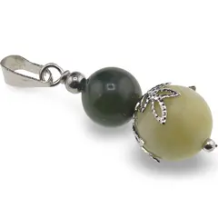 Pandantiv Jad nefrit sfere si flori argintii, 8-10mm