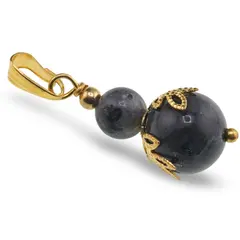 Pandantiv Larvikit sfere si flori aurii, 6-10mm