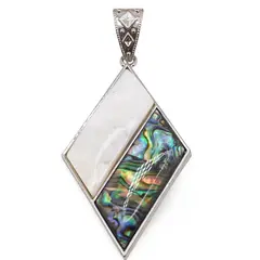 Pandantiv romb Sidef alb si Scoica abalone