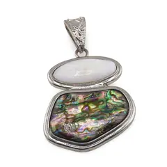 Pandantiv Sidef alb si Scoica Abalone, 70x45mm