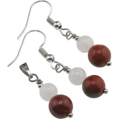 Set cercei si pandantiv Cuart roz si Jasp rosu sfere, 6-8mm