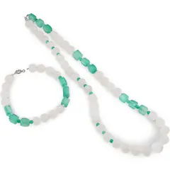 Set colier si bratara Cuart alb, Onix verde, Cristal de stanca si Selenit