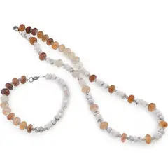 Set colier si bratara Opal dendritic si Cuart tangerin discuri fatetate 6-9mm si Labradorit sfere 3mm