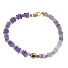 Bratara Ametist patratele si Fluorit discuri 4-5mm, Ametist sfere fatetate 3mm si Hematit fatetat 6mm