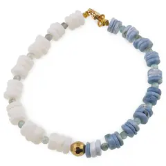 Bratara Coral si Opal albastru discuri 6-7mm, Apatit sfere 3mm si Hematit auriu 6mm