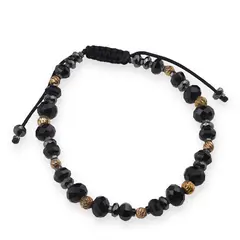 Bratara cu nod reglabil Turmalina si Hematit discuri fatetate 4-6mm, bumbi gravati cu rodiu