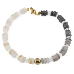 Bratara Cuart turmalinat si Cuart rutilat discuri 5-6mm, Cuart transparent sfere 3mm si Hematit auriu 6mm