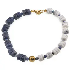 Bratara Howlit si Iolithi discuri 6-7mm, Lapis Lazuli sfere fatetate 3mm si Hematit sfera fatetata 6mm