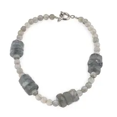 Bratara Labradorit dsicuri fatetate 8mm si sfere 4mm