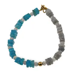 Bratara Labradorit si Apatit patratele 4-6mm, Labradorit sfere 4mm si bumb auriu