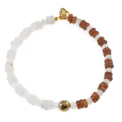 Bratara Piatra Lunii rainbow si Granat Hessonit discuri 4-5mm, Piatra Lunii sfere 4mm si Hematit fatetat 6mm