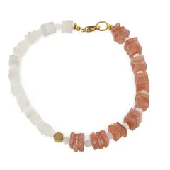 Bratara Piatra Soarelui si Piatra Lunii patratele 5-6mm si sfere 3mm, Hematit auriu 4mm