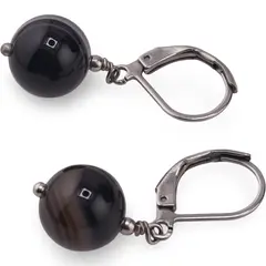 Cercei cu agatatoare Agat negru 10mm