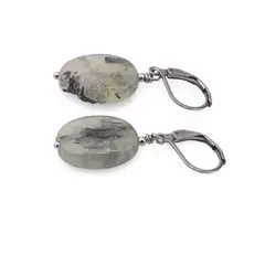 Cercei cu agatatoare Prehnit oval fatetat 18mm