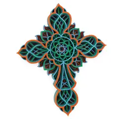 Cruce decorativa layered pentru perete, albastru - verde, 20cm