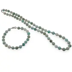Set bratara si colier Amazonit sfere fatetate 6-7mm si discuri fatetate 3mm