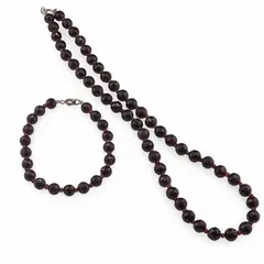 Set bratara si colier Granat sfere fatetate 7mm si discuri fatetate 3mm