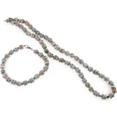 Set colier si bratara Rodocrozit discuri 6-7mm si Onix verde sfere 3-4mm