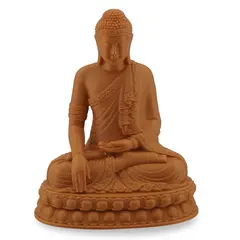 Statueta feng shui Buddha in meditatie cu mudra Atingerii Pamantului, galbena - 10cm