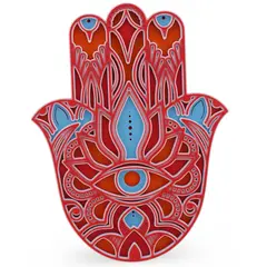 Decoratiune layered palma Hamsa, rosu cu albastru - 22cm