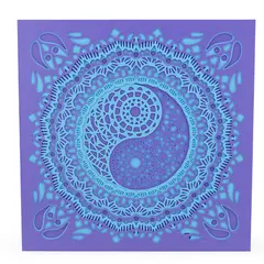 Decoratiune patrata layered cu simbolul Yin Yang, mov cu albastru - 21cm