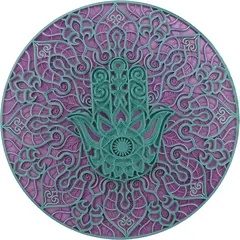 Decoratiune rotunda layered mandala cu palma Hamsa, multicolor - 24cm
