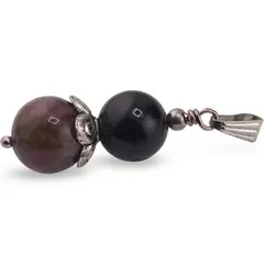 Pandantiv Turmalina neagra sfera 10mm si Turmalina multicolora 11mm