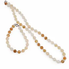 Set bratara si colier Citrin sfere fatetate 7mm si discuri fatetate 4mm