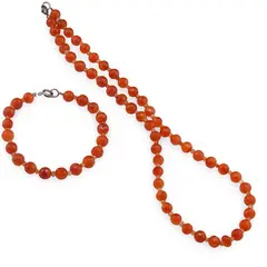 Set bratara si colier Cornalina sfere fatetate 8mm si discuri fatetate 3mm