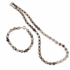 Set bratara si colier Cuart fumuriu sfere fatetate 6mm si discuri fatetate 4mm