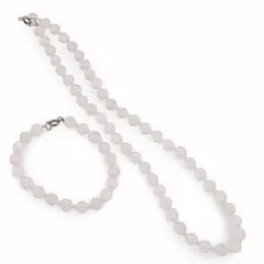 Set bratara si colier Cuart roz sfere fatetate 8mm si discuri fatetate 3mm