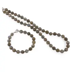 Set bratara si colier Labradorit sfere fatetate 8mm si discuri fatetate 3mm