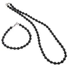 Set bratara si colier Turmalina neagra sfere fatetate 5-6mm si discuri fatetate 3mm