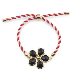 Bratara Martisor cu Obsidian si montura aurie trifoi