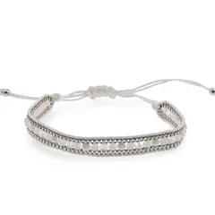 Bratara snur alb cu nod culisant si sticla alba