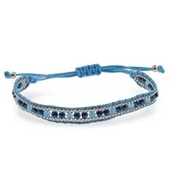 Bratara snur bleu cu nod culisant si sticla albastra