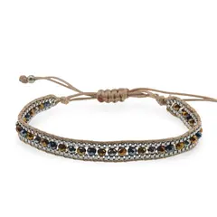 Bratara snur crem cu nod culisant si sticla maro si gri