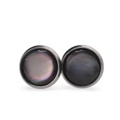 Cercei cu surub Sidef gri si montura argintie, 12mm