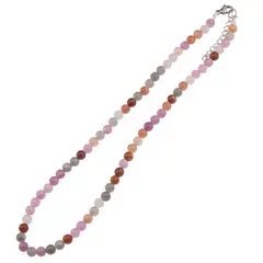 Colier Kunzit, Turmalina maro si Cuart gri sfere 6mm